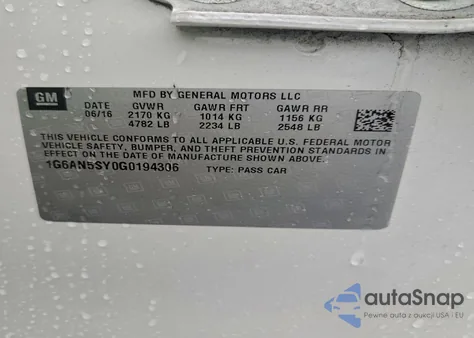 2016 Cadillac Ats-V z USA, uszkodzony, nr VIN 1G6AN5SY0G0194306